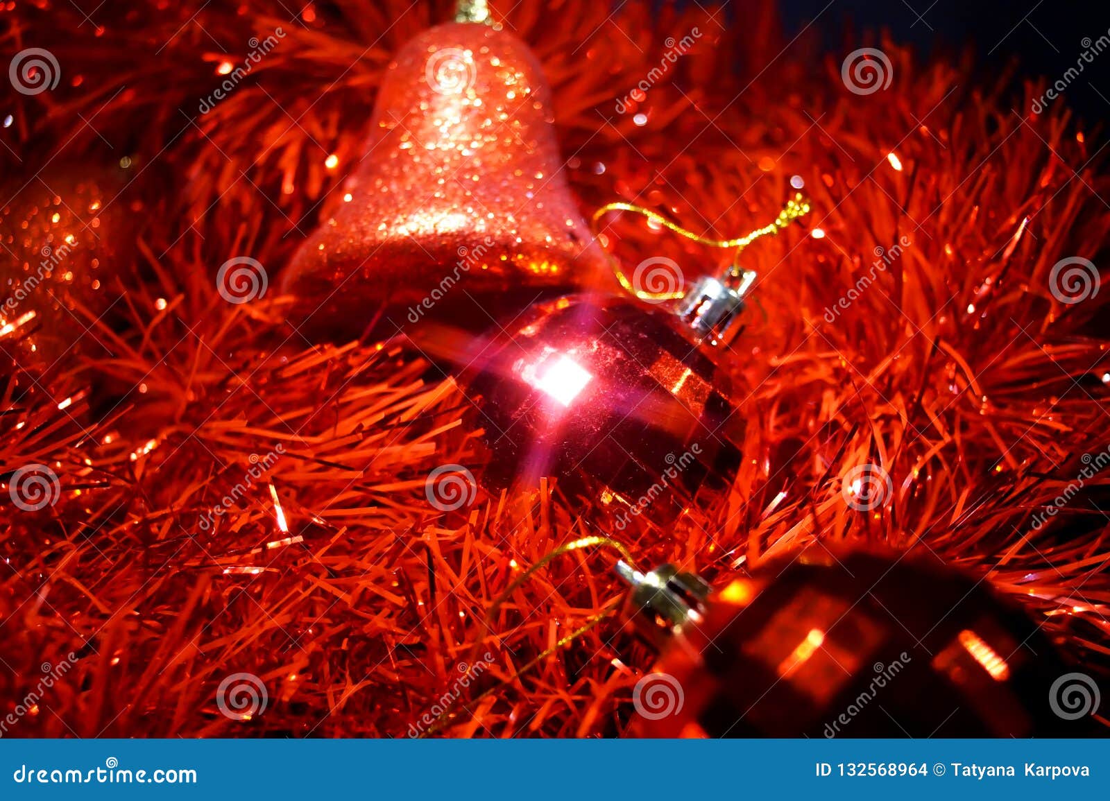 Red background with tinsel stock photo. Image of effect - 132568964