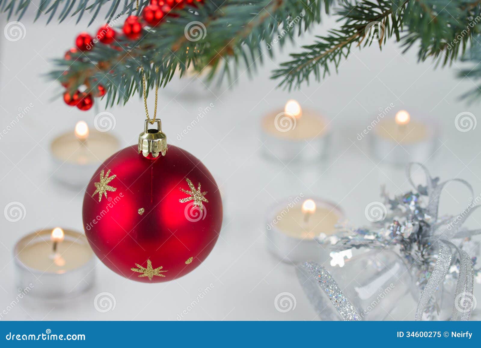 Download Red Ball And Christmas Lights Stock Image Image of lights happy