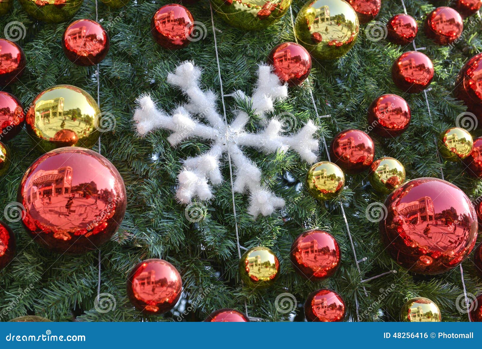 Red ball on christmas tree stock photo. Image of hooks 48256416