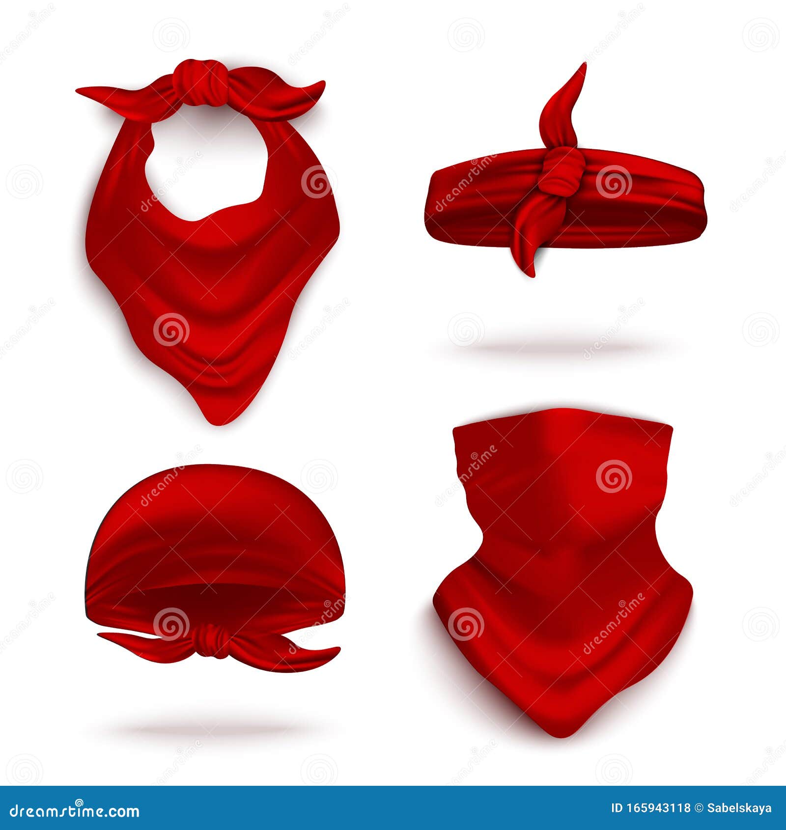 Download Red Bandana On Neck And Head Set Realistic Vector Illustration Mockup Isolated Stock Vector Illustration Of Element Head 165943118