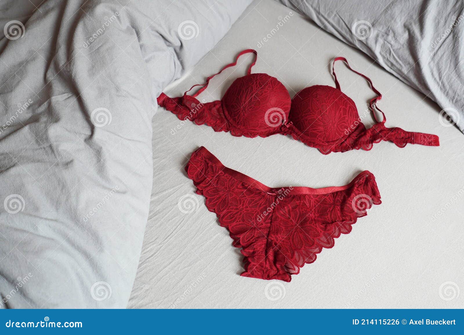 Red Bar and Panty Lingerie Set on Bed Stock Photo - Image of sensuality,  valentine: 214115226