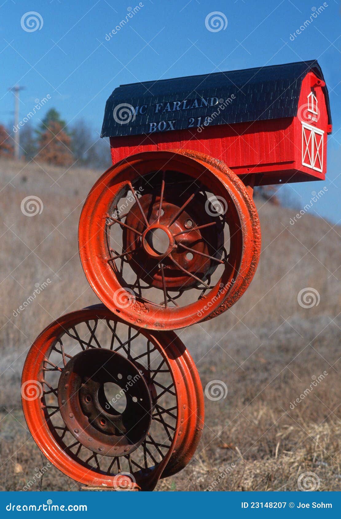 Red Barn Mailbox On Tire Rims Editorial Photography Image Of Post