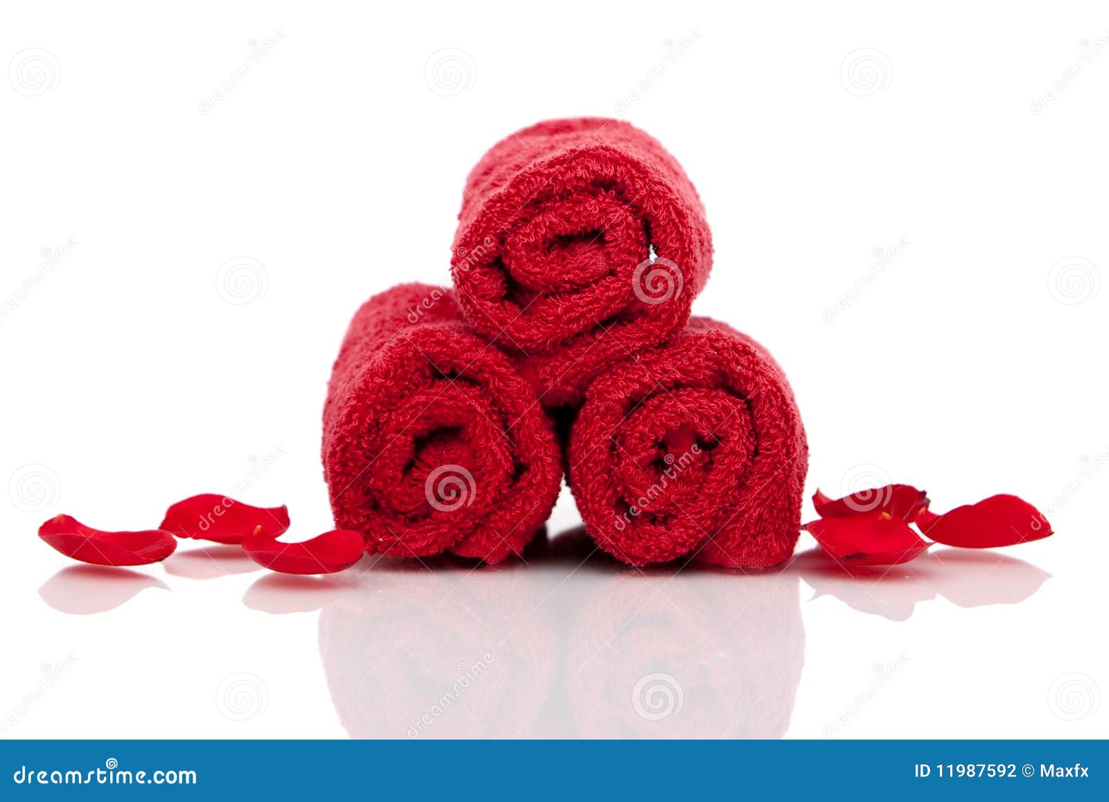 Red Bath Towels and Rose Petals Stock Photo Image of reflection