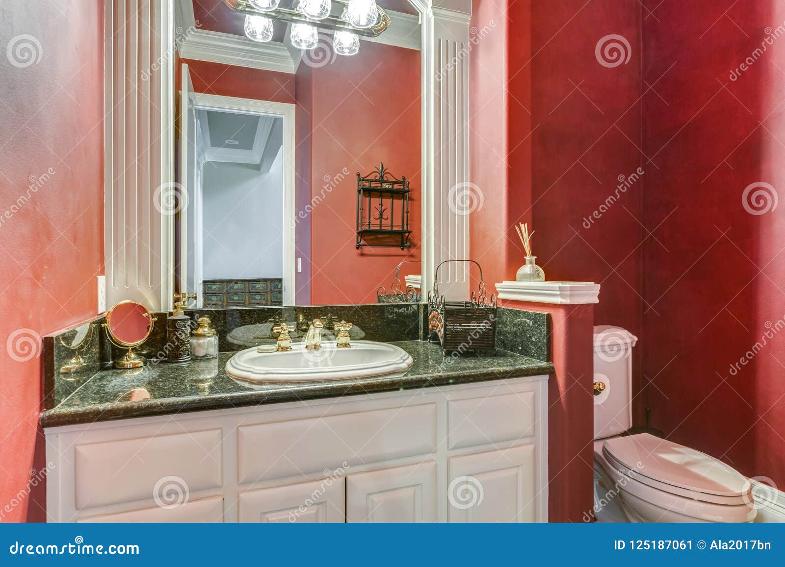 Red Bathroom Design In A Luxurious Country House Stock Image Image Of Style Home 125187061