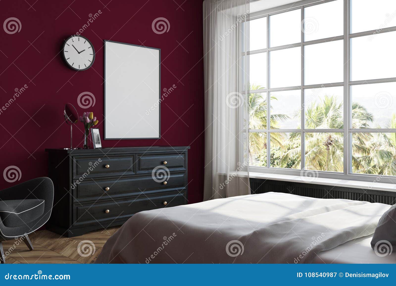 Red Bedroom Corner Poster Dresser Stock Illustration