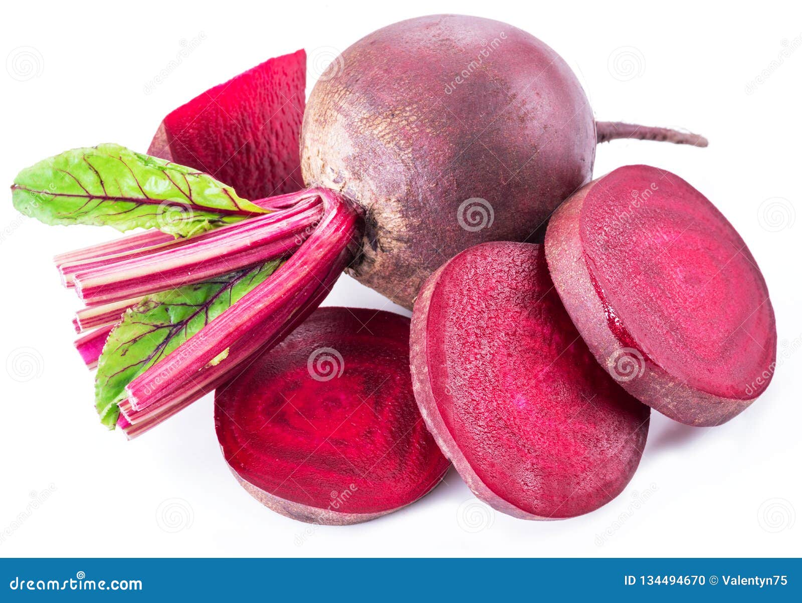 Red Beet or Beetroot with Slices on White Background Stock Photo