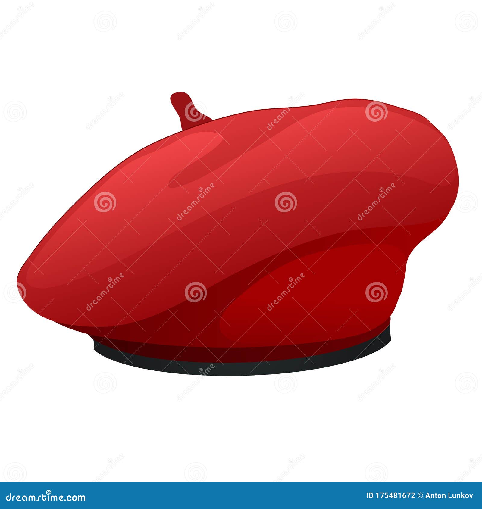Red Beret Hat Isolated on White Background. Vector Cartoon Closeup