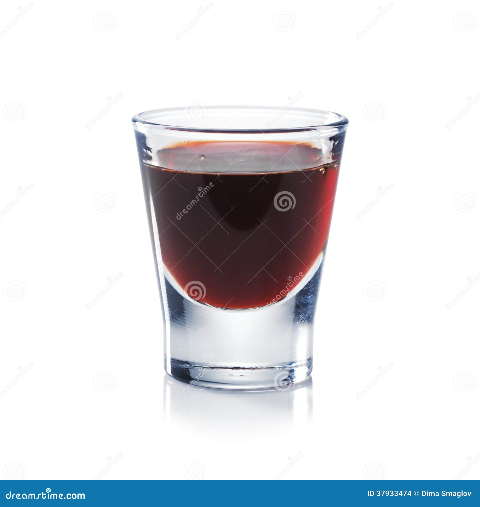 red berries liqueur is the shot glass  on white.
