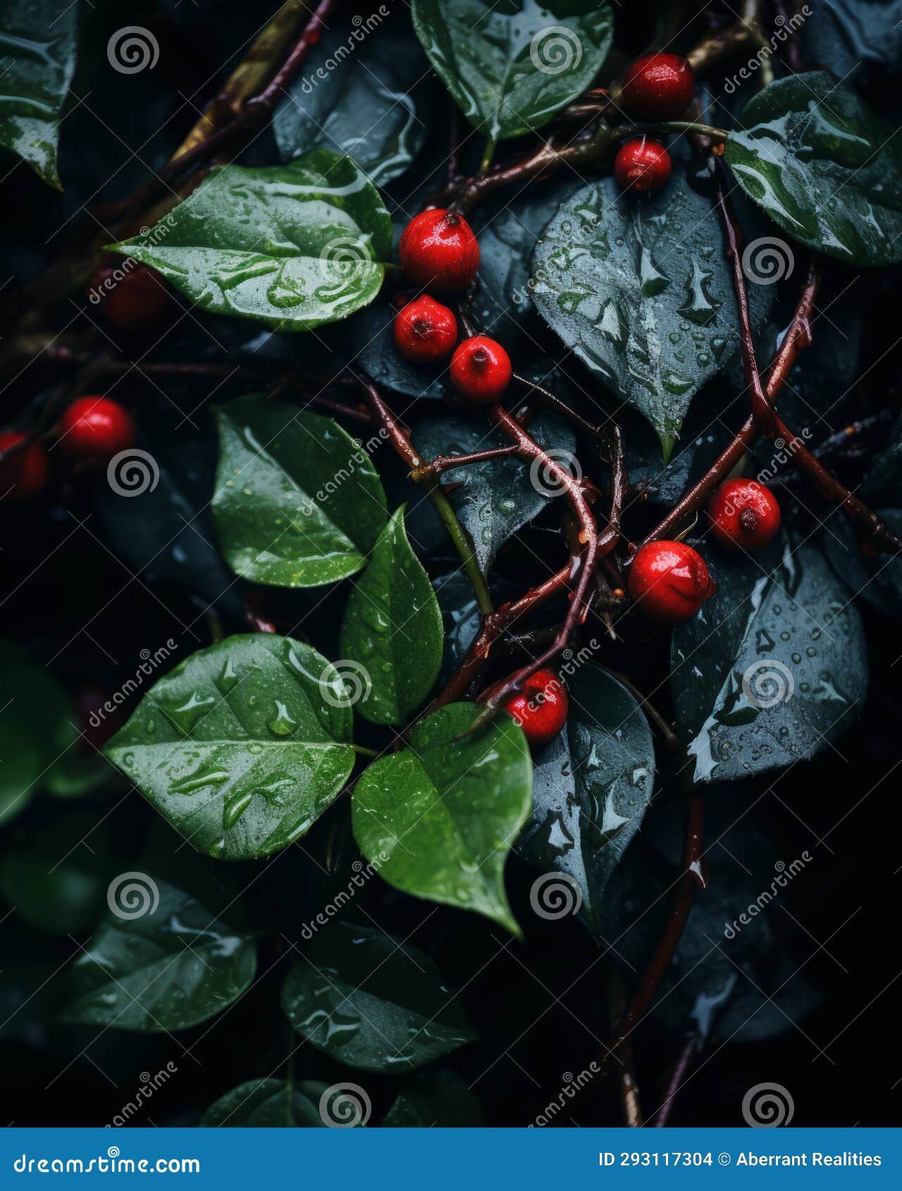 Red Berries on a Plant with Water Droplets Stock Illustration