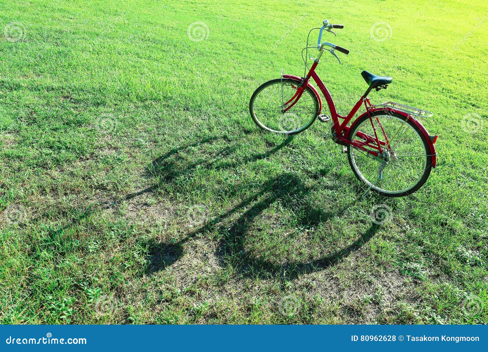 Red Bicycle on Green Field and Sunshine Stock Photo Image of green, clean 80962628