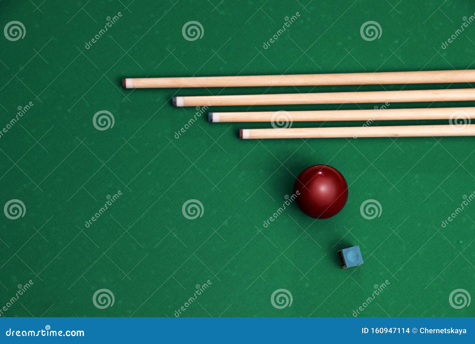 Red Billiard Ball, Chalk and Cues on Table. Space for Text Stock Photo Image of ball, classic
