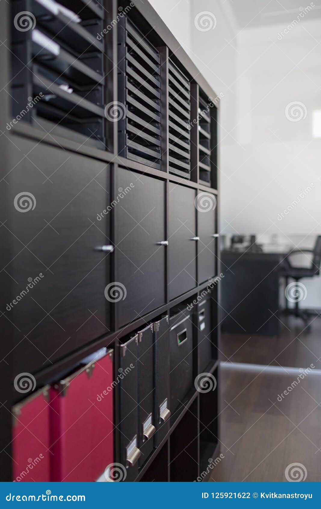 Red And Black Binders File Cabinets In Office Stock Photo Image