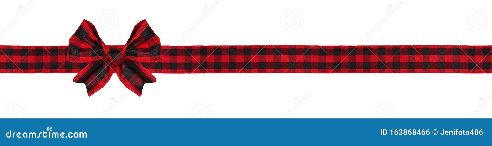 red and black buffalo plaid christmas gift bow and ribbon long border  on white