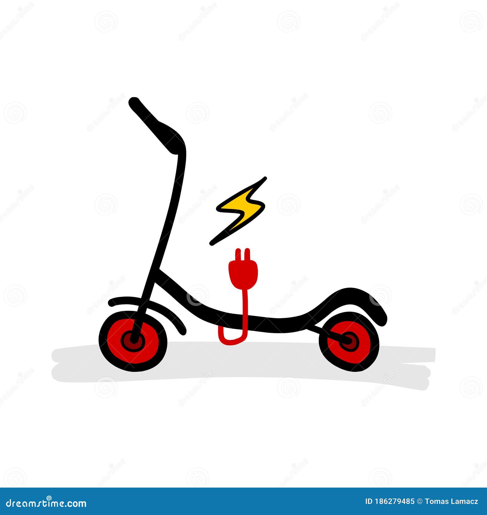 Red and Black Eco Electric Scooter. Cartoon Illustration Hand Drawn on  White Background Stock Vector - Illustration of hand, electric: 186279485