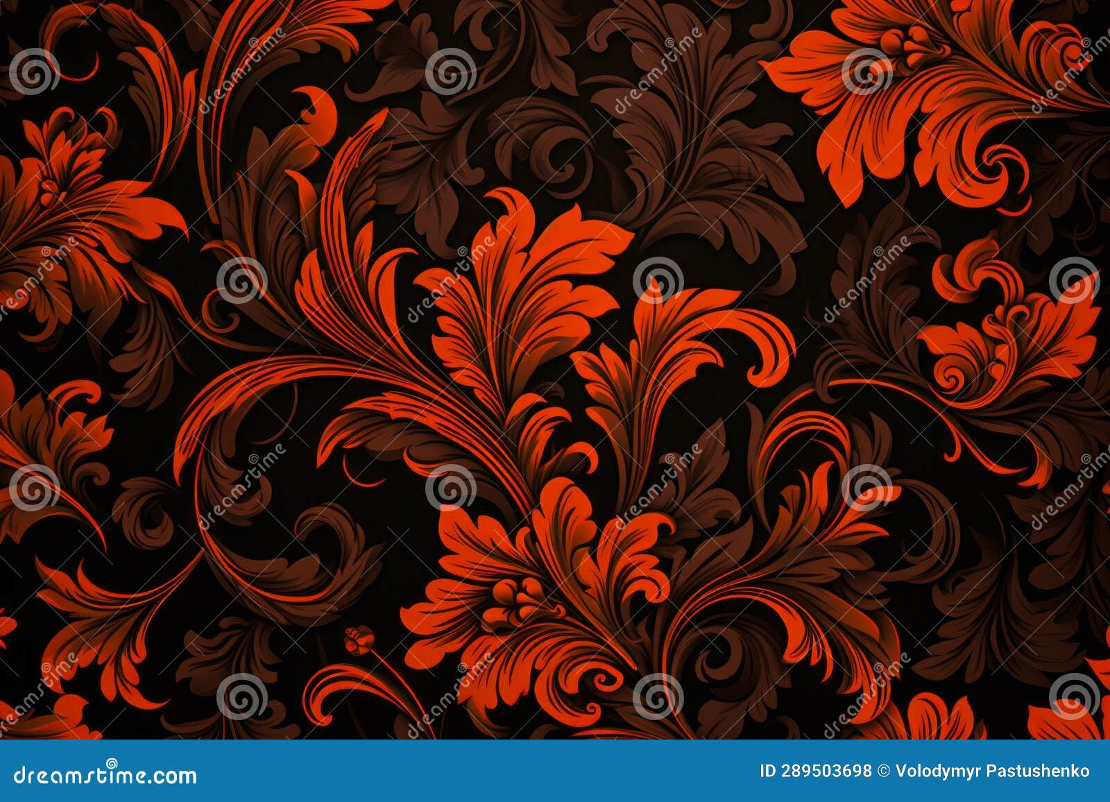Red and Black Floral Pattern on Black Background with Red Flower