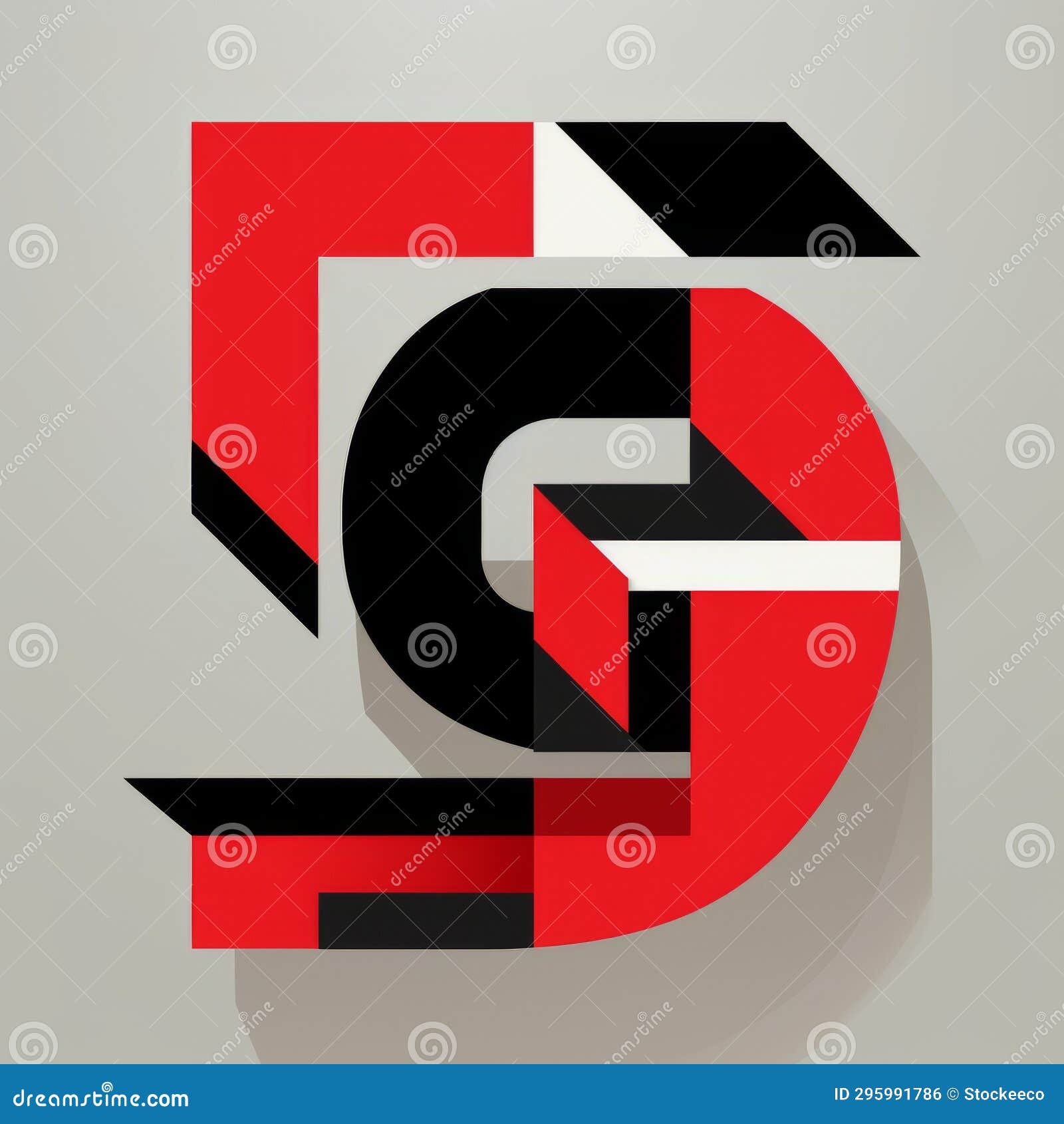 geometric constructivism: de stijl letter g clipart in red