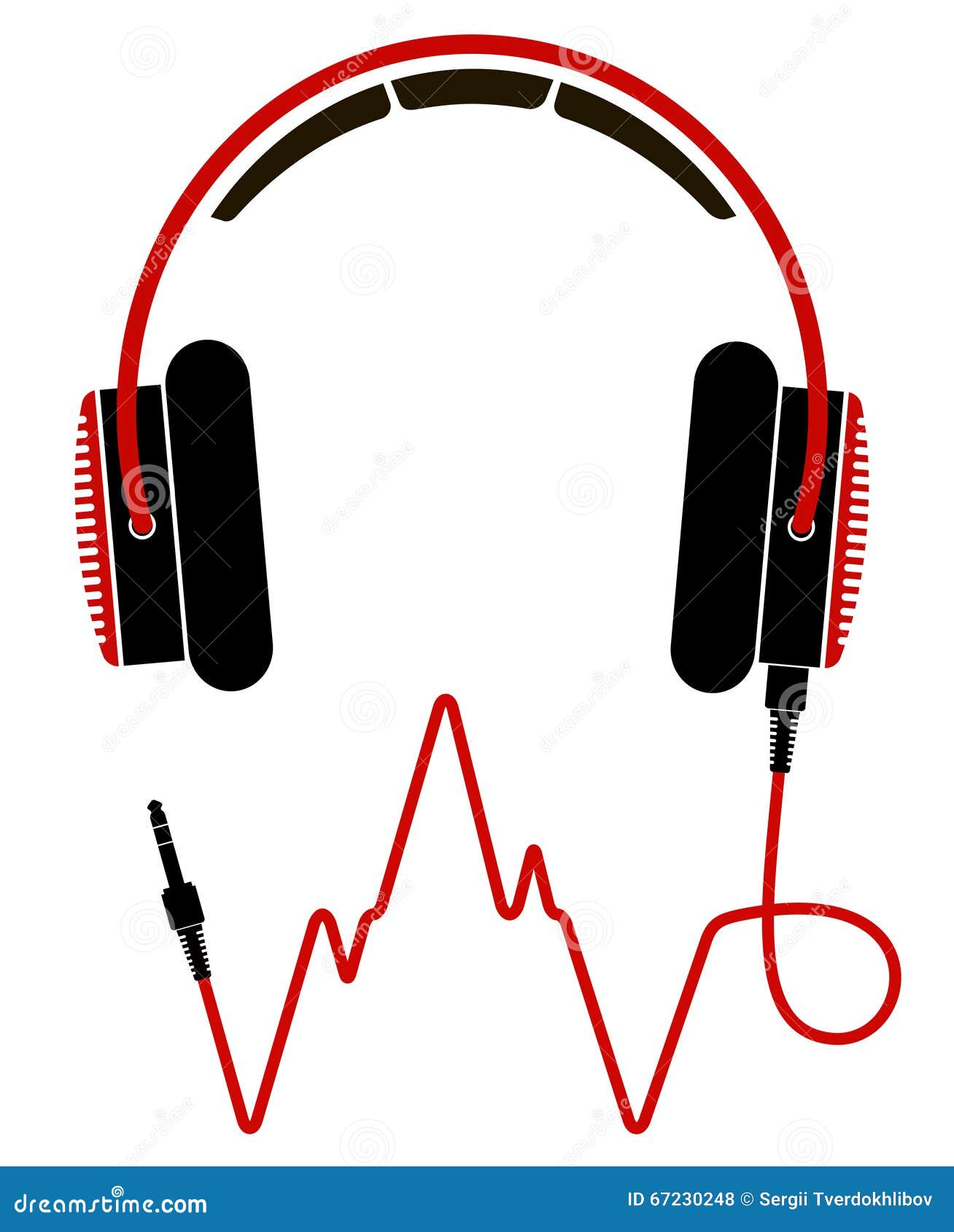 Black And Red Headphones And Cord In Shape Of Hear Cartoon Vector