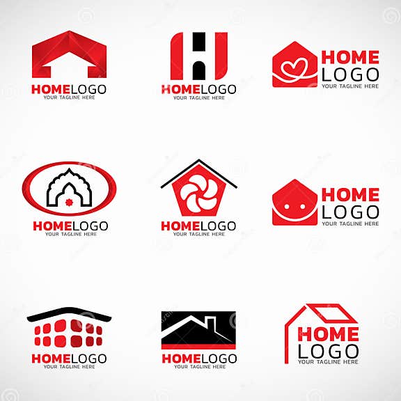 Red and Black Home Logo Vector Set Design Stock Vector - Illustration
