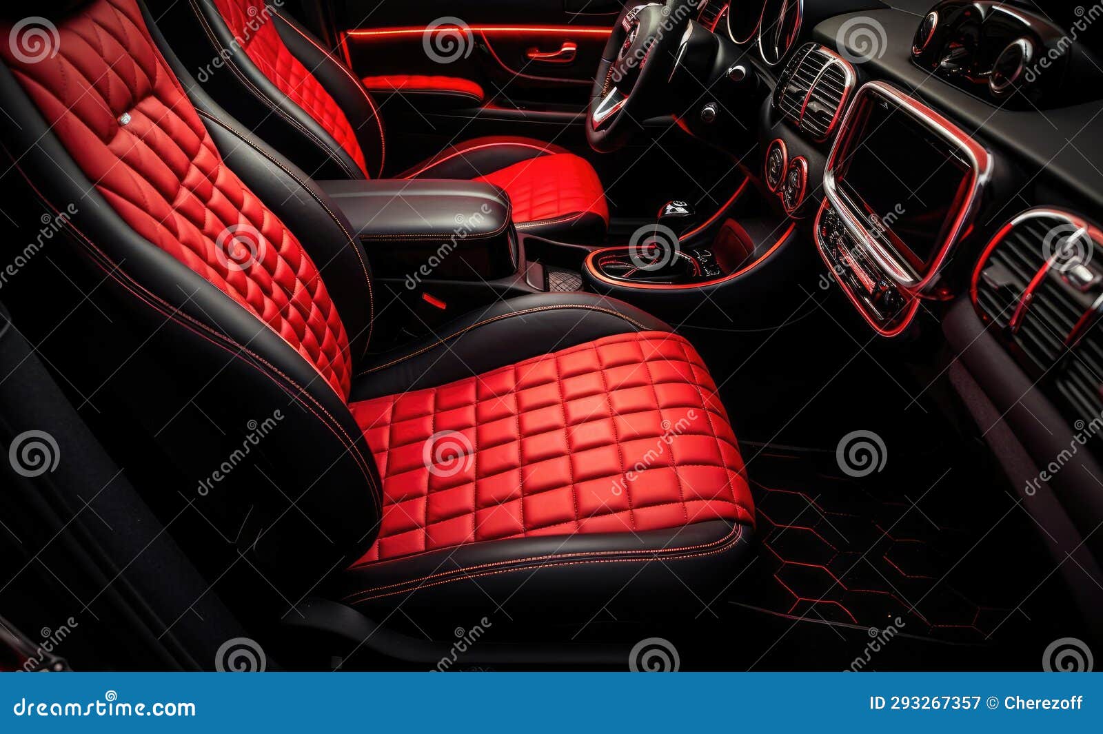 Red and Black Interior of a Car Stock Image Image of headrest, view