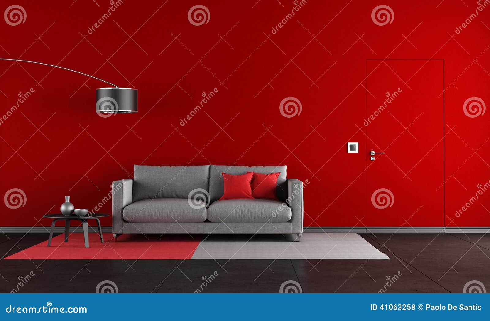 Red and black living room stock illustration. Illustration of lamp