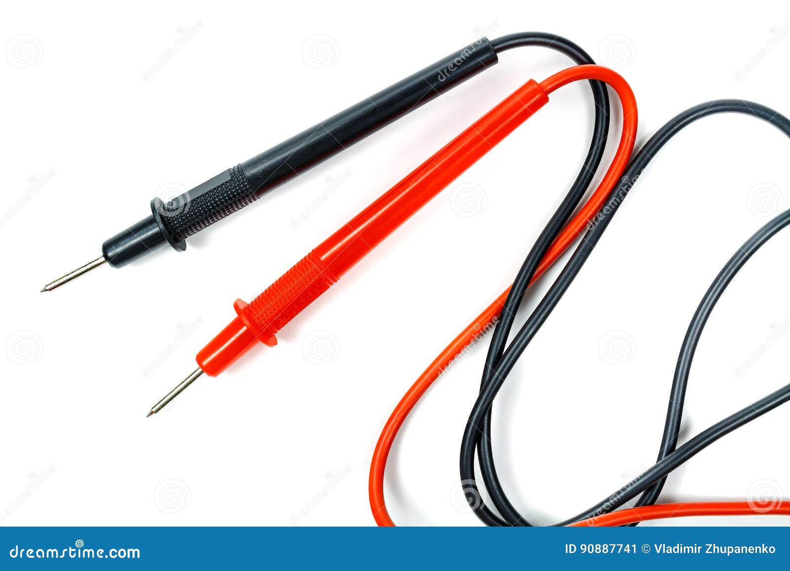 Red and Black Multimeter Probes on a White Background Stock Image