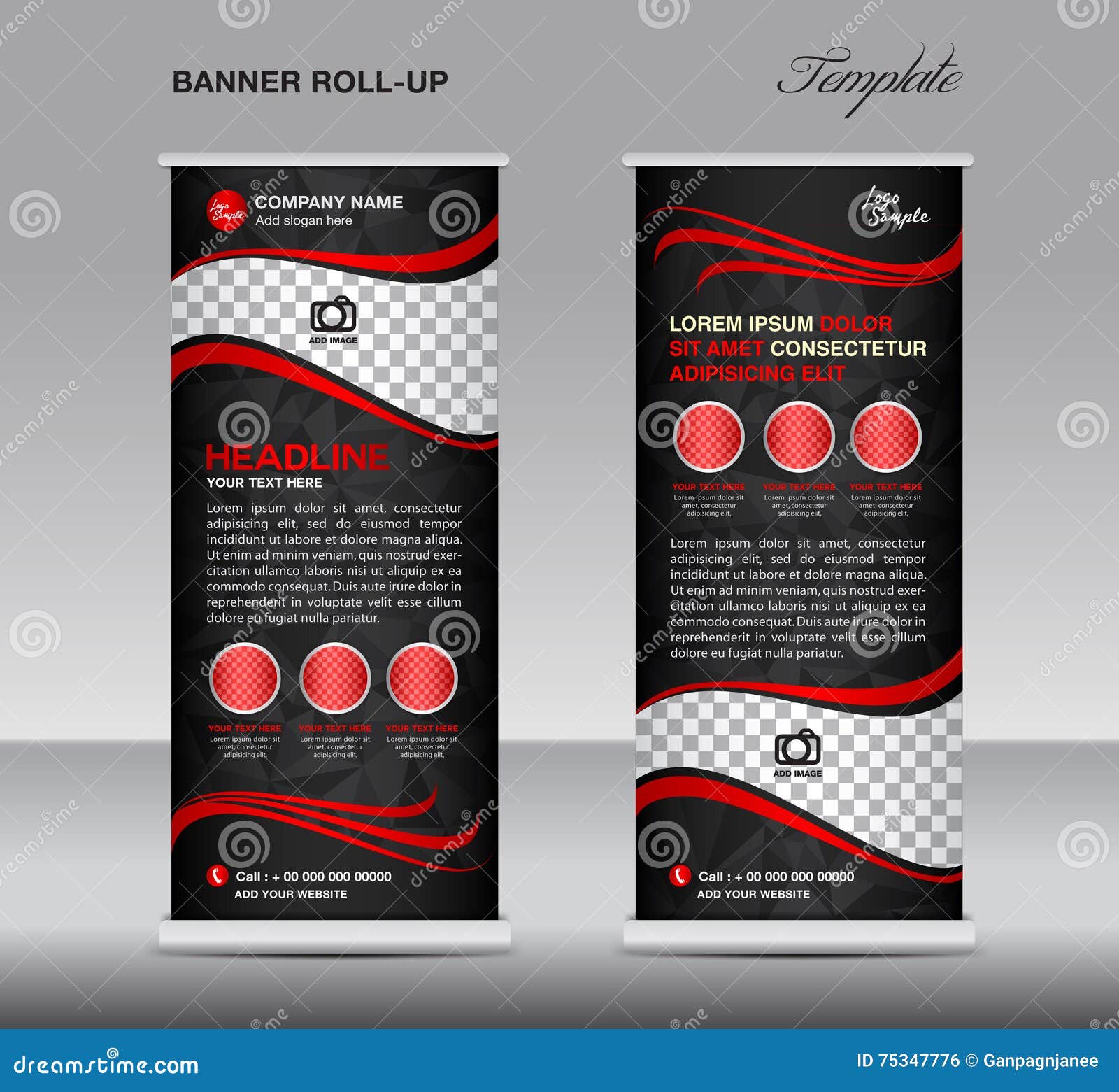 Red And Black Roll Up Banner Template Vector Stand Flyer 