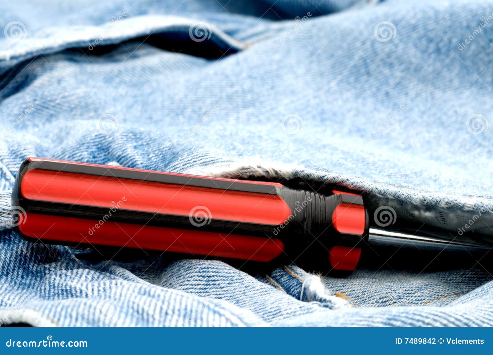 Red and Black Screwdriver in Jeans Pocket Stock Photo Image of