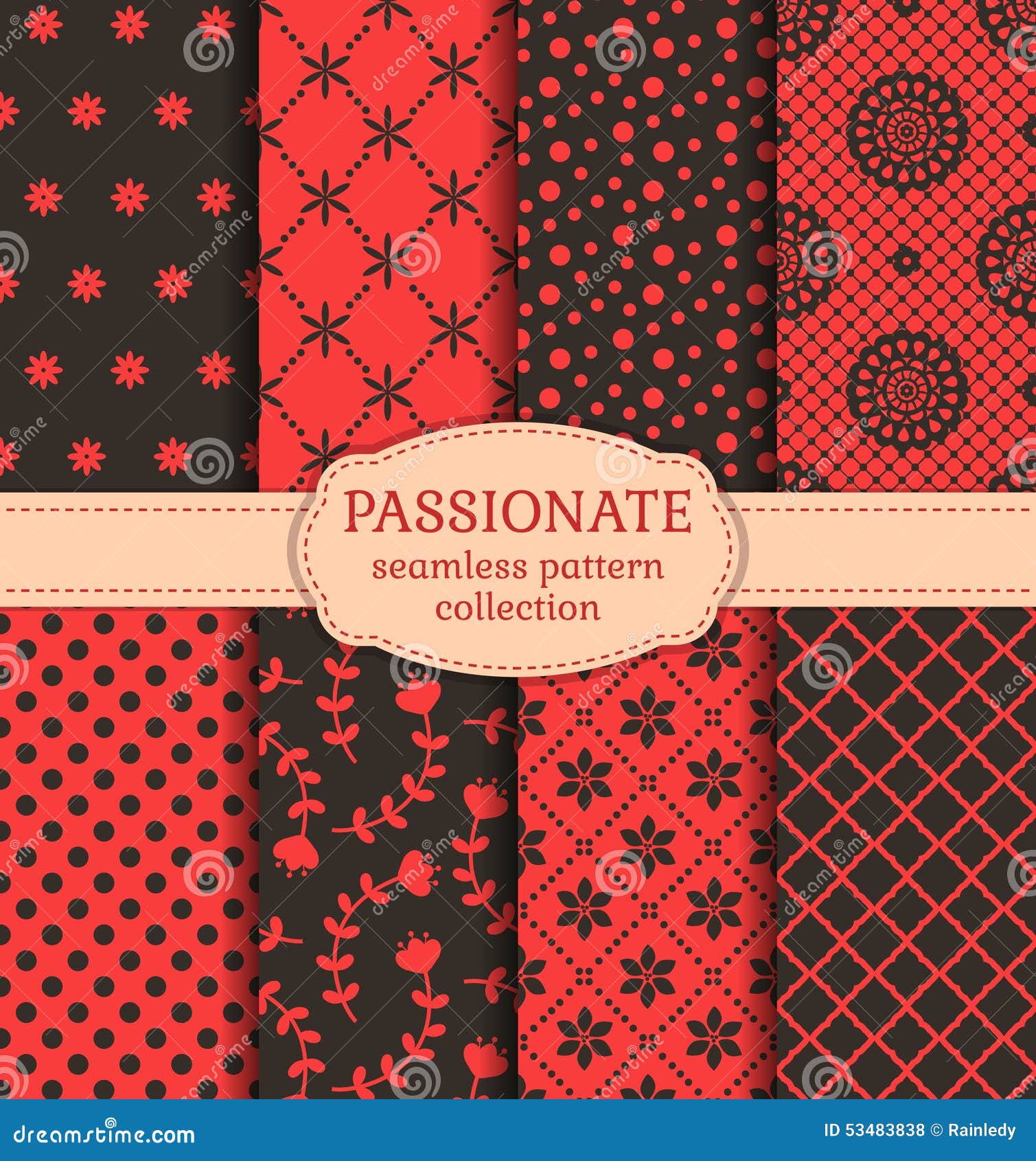 Red And Black Seamless Patterns. Vector Set. Stock Vector