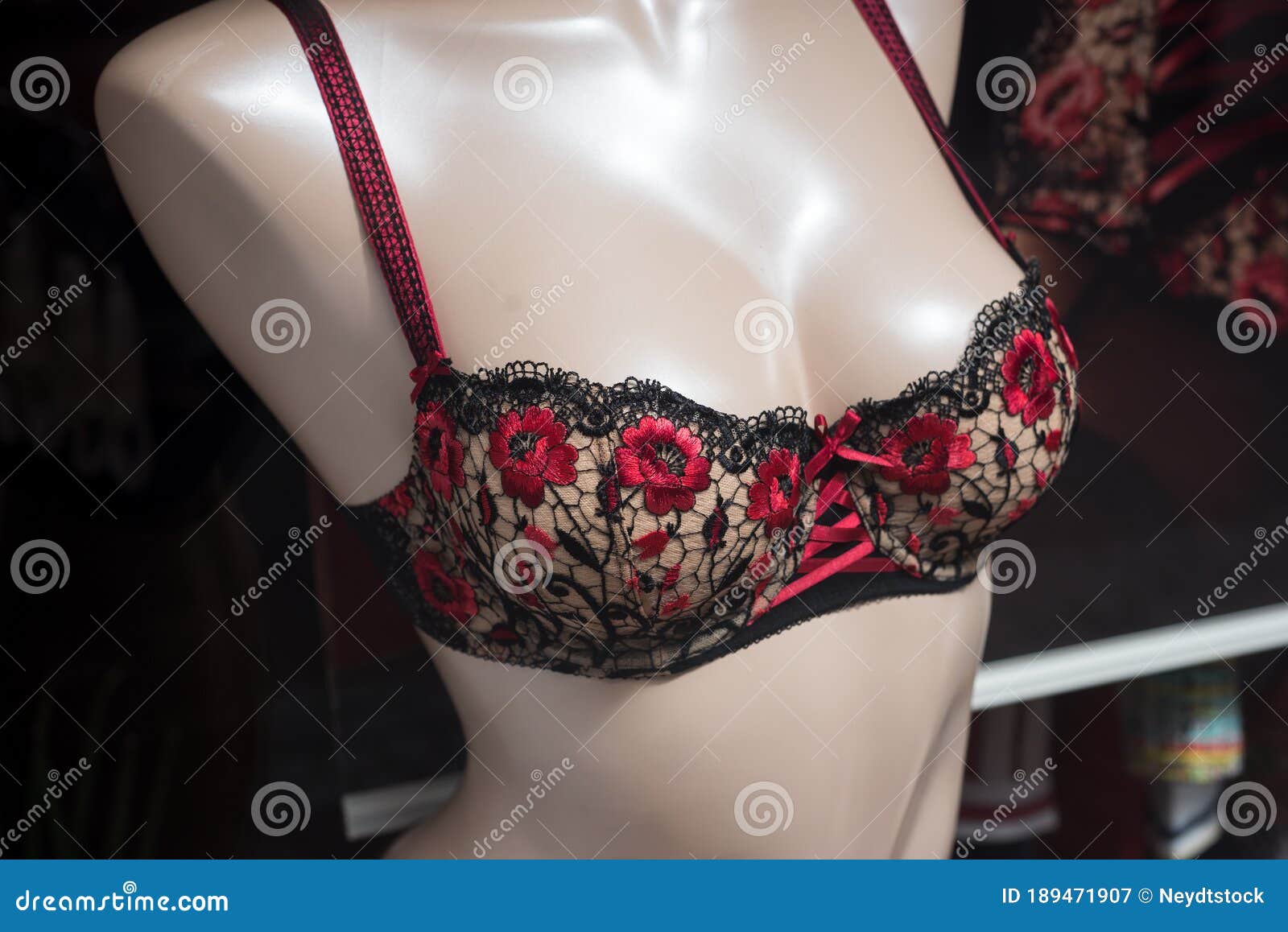 Closeup Red Leather Bra Mannequin Fashion Store Showroom Stock Photo by  ©NeydtStock 405824060