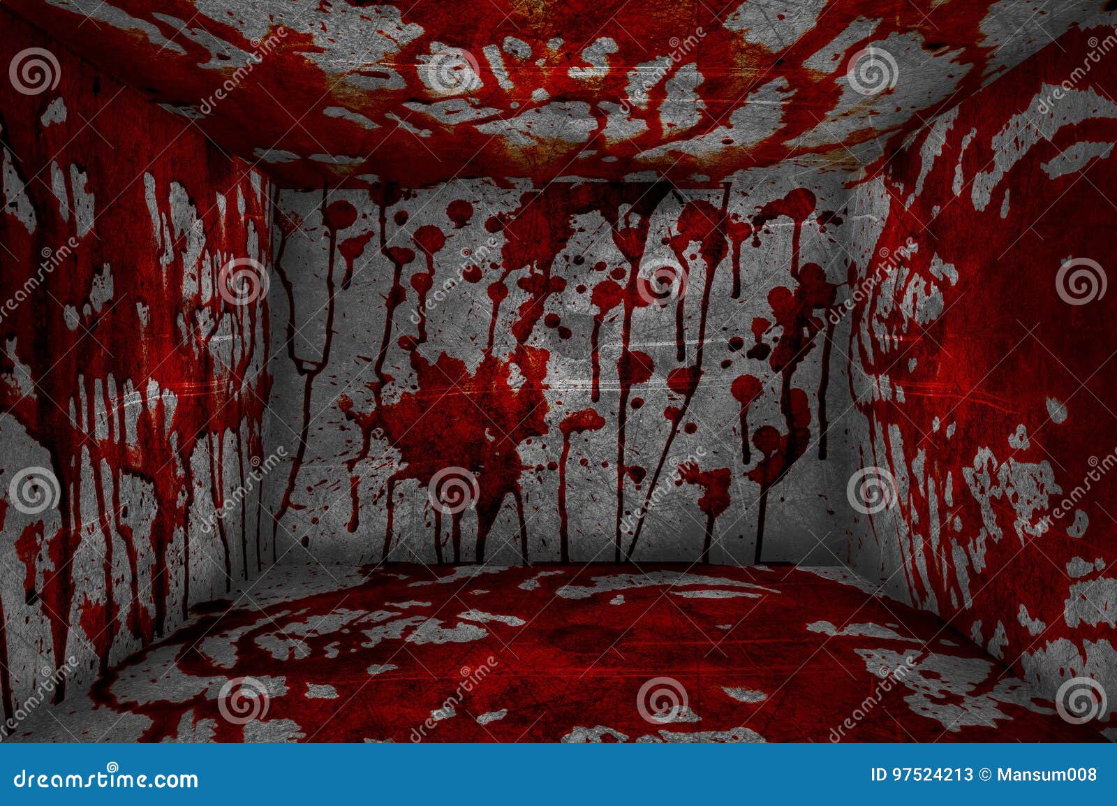 Red Blood On Dark Concrete Room Background Stock Image