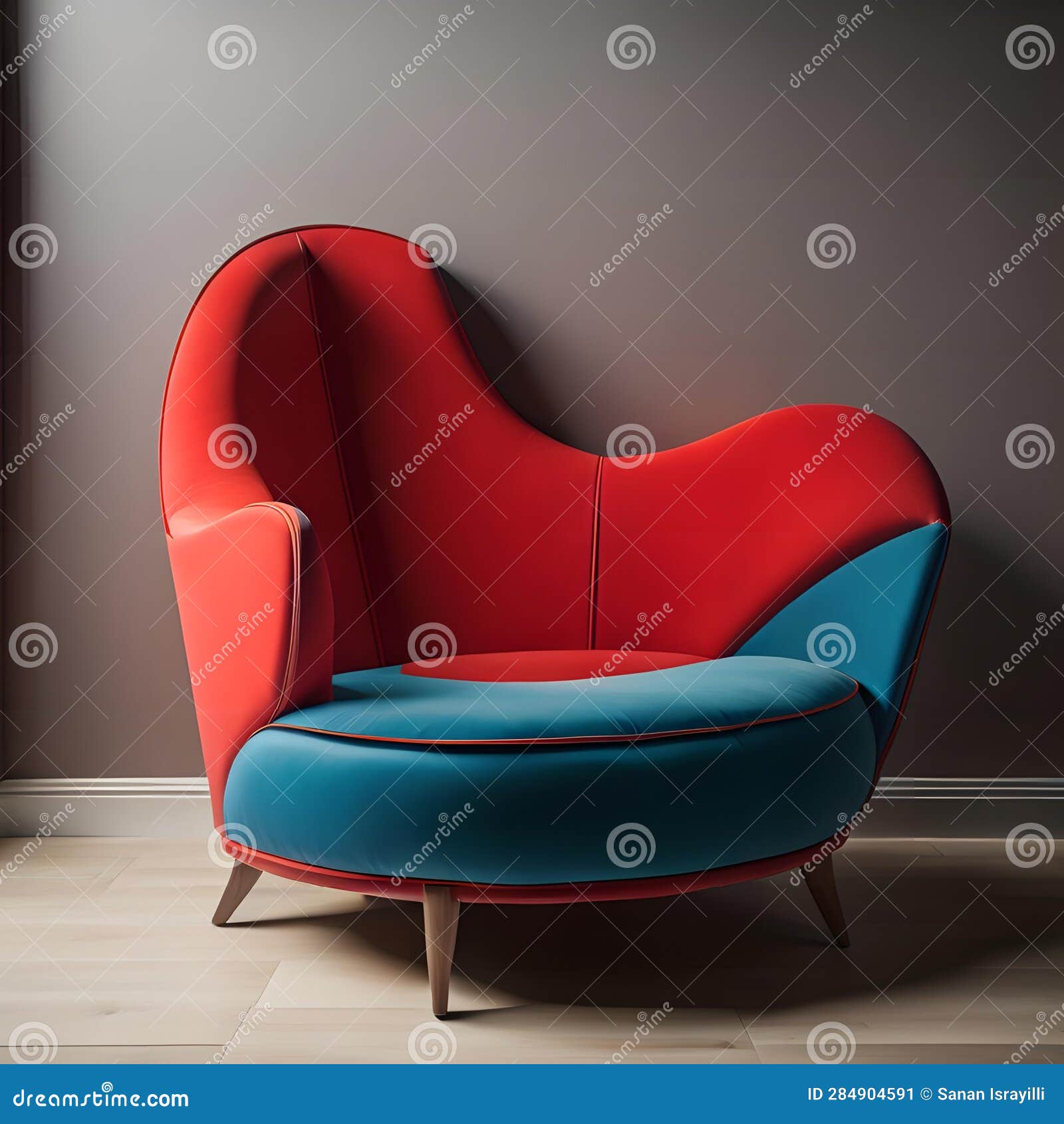Red and Blue Armchair in Modern Interior. Generative Ai Stock