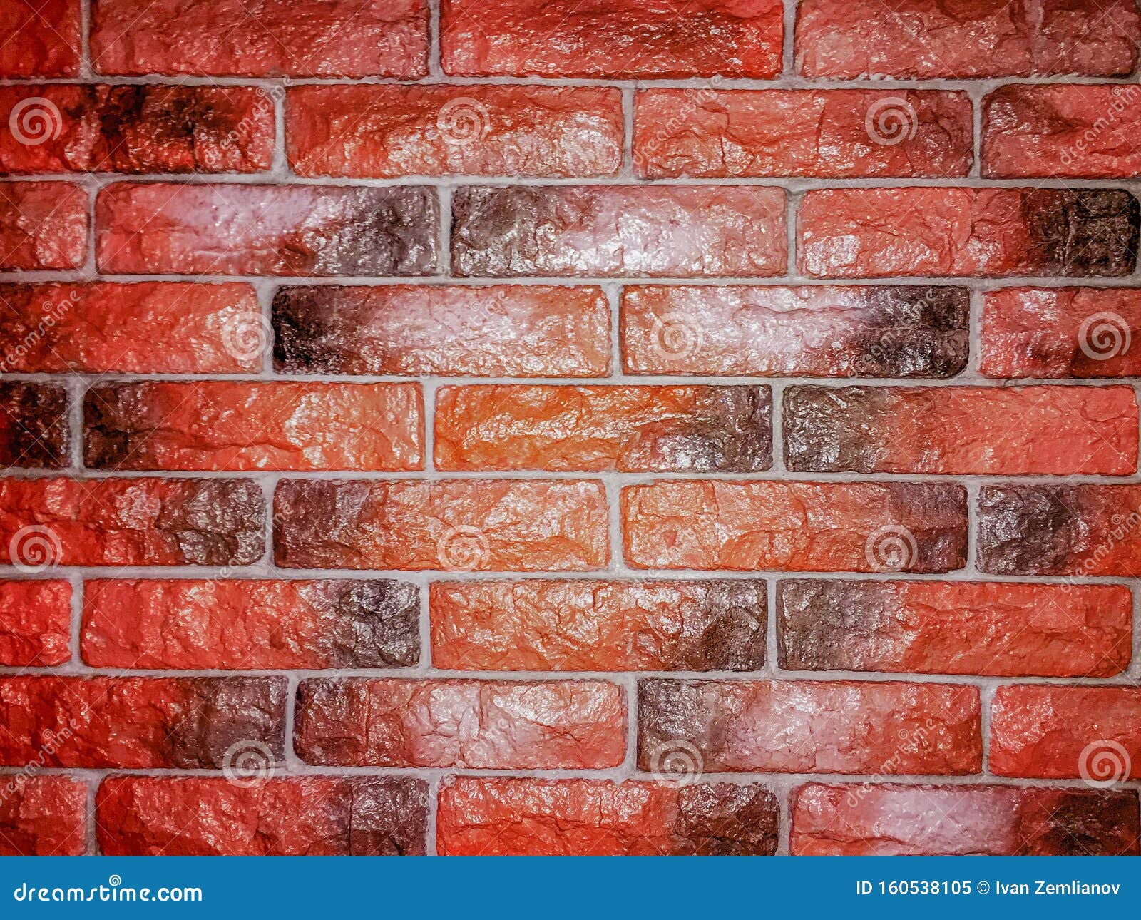 Redblue Brick Wall Covered with Glossy Lacquer with Embroidery Stock