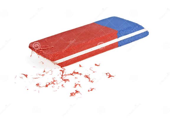Red and Blue Eraser on a White Background Stock Photo - Image of