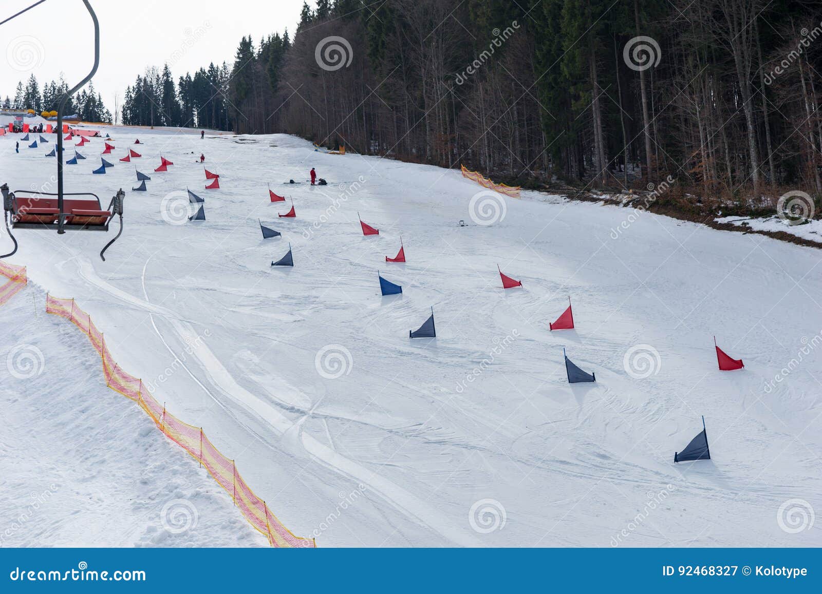 Red and Blue Flags on Ski Descents during Competitions in Winter Stock ...