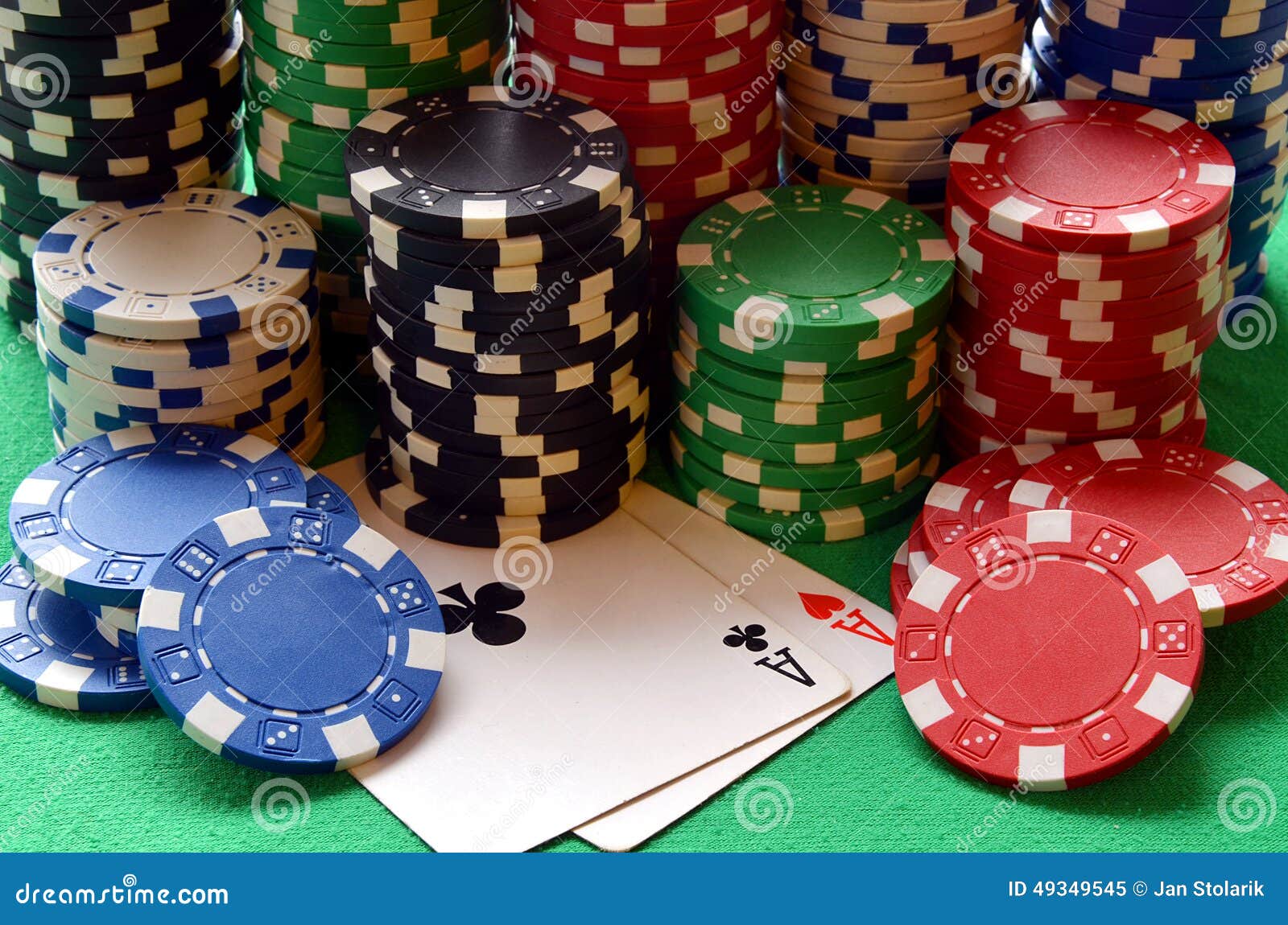Red, Blue, Green, White and Black Poker Chips Pile and Aces Stock Image Image of heart, pile