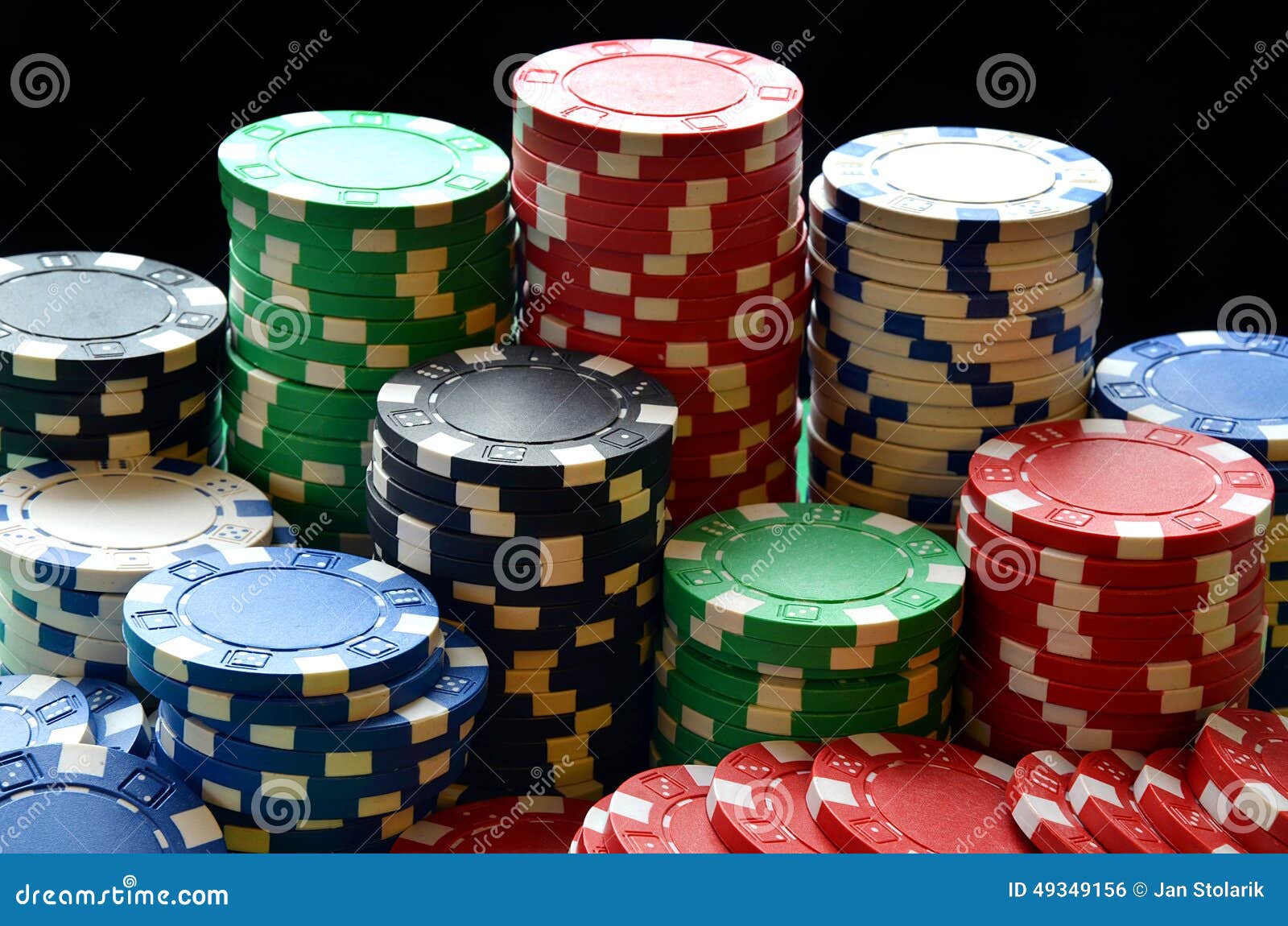 Red, Blue, Green, White and Black Poker Chips Pile Stock Photo Image of pile, chips 49349156