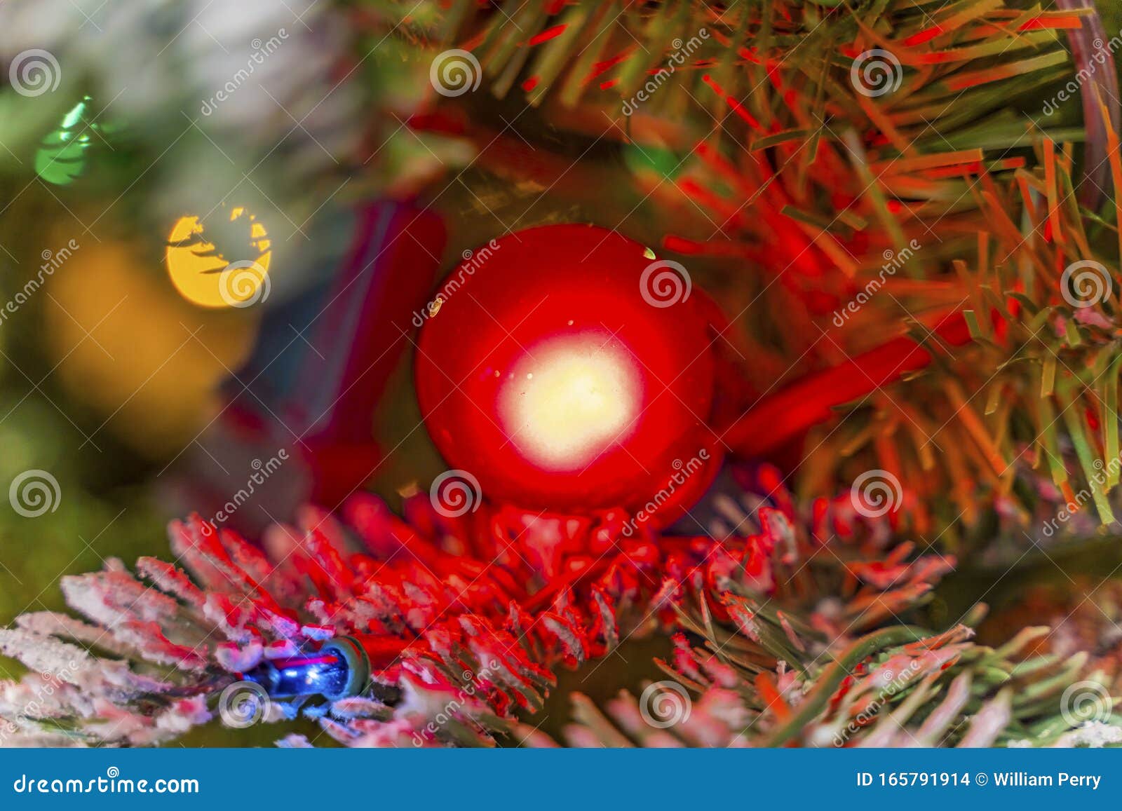 Red Blue Green Yellow Christmas Lights Tree Macro Washington Stock