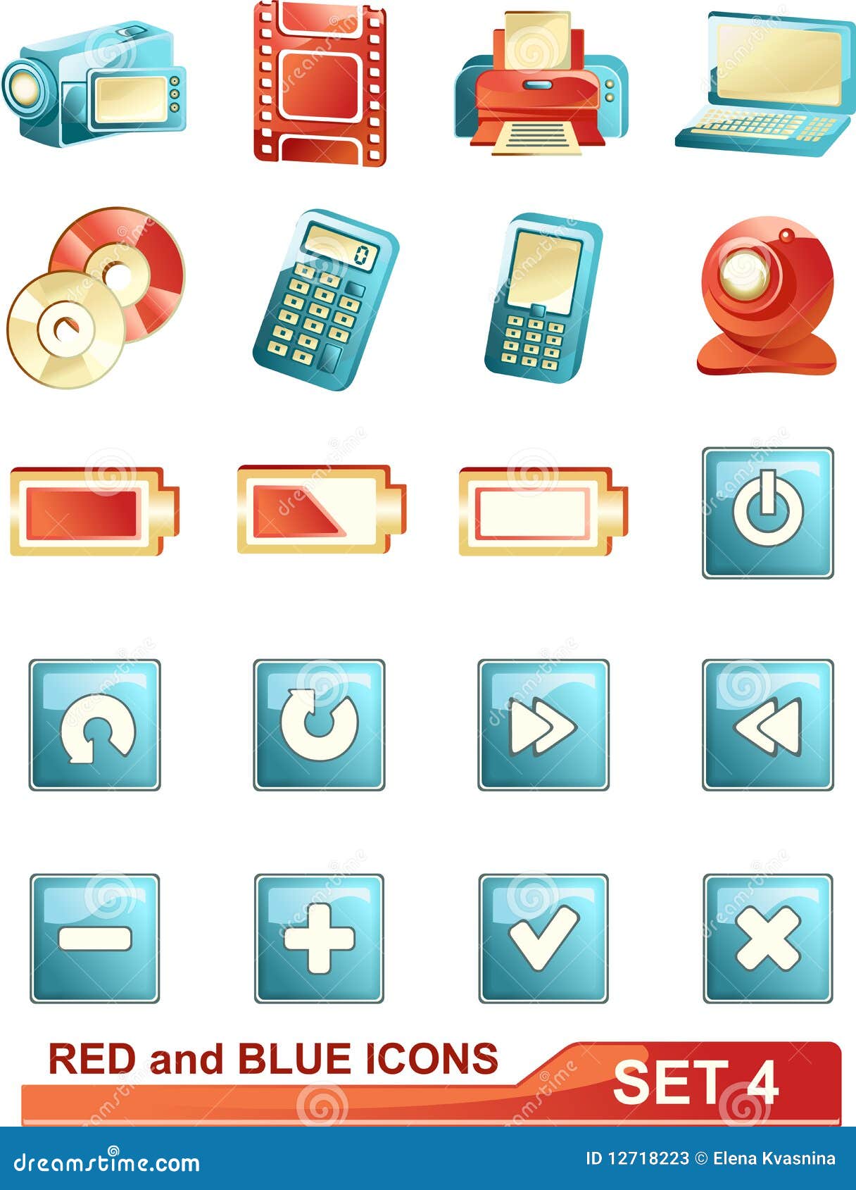 Red and blue icons set 4 stock vector. Illustration of film 12718223