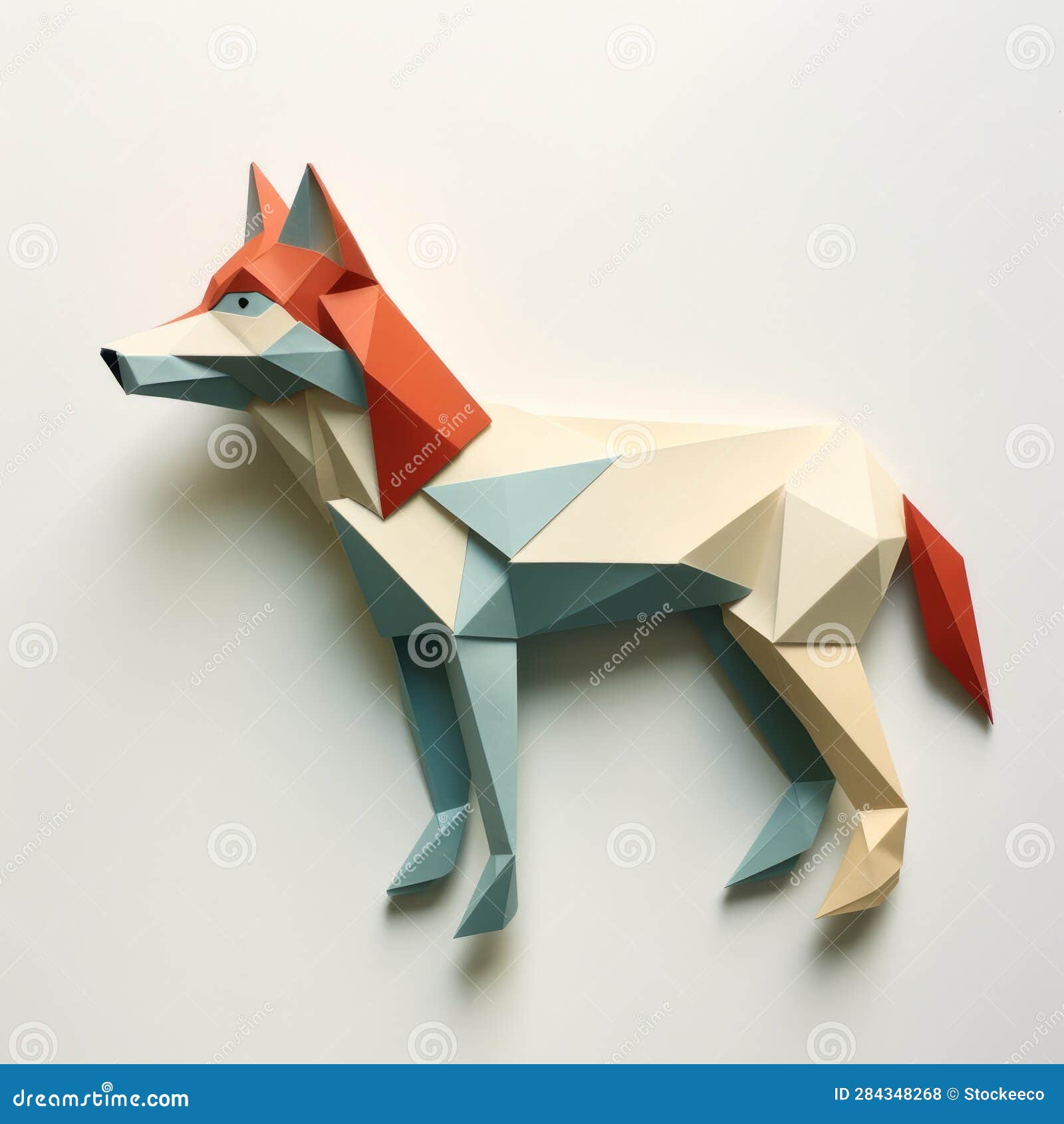 Minimalistic Paper Cut-up Fox: a Playful Origami Wolf Design Stock