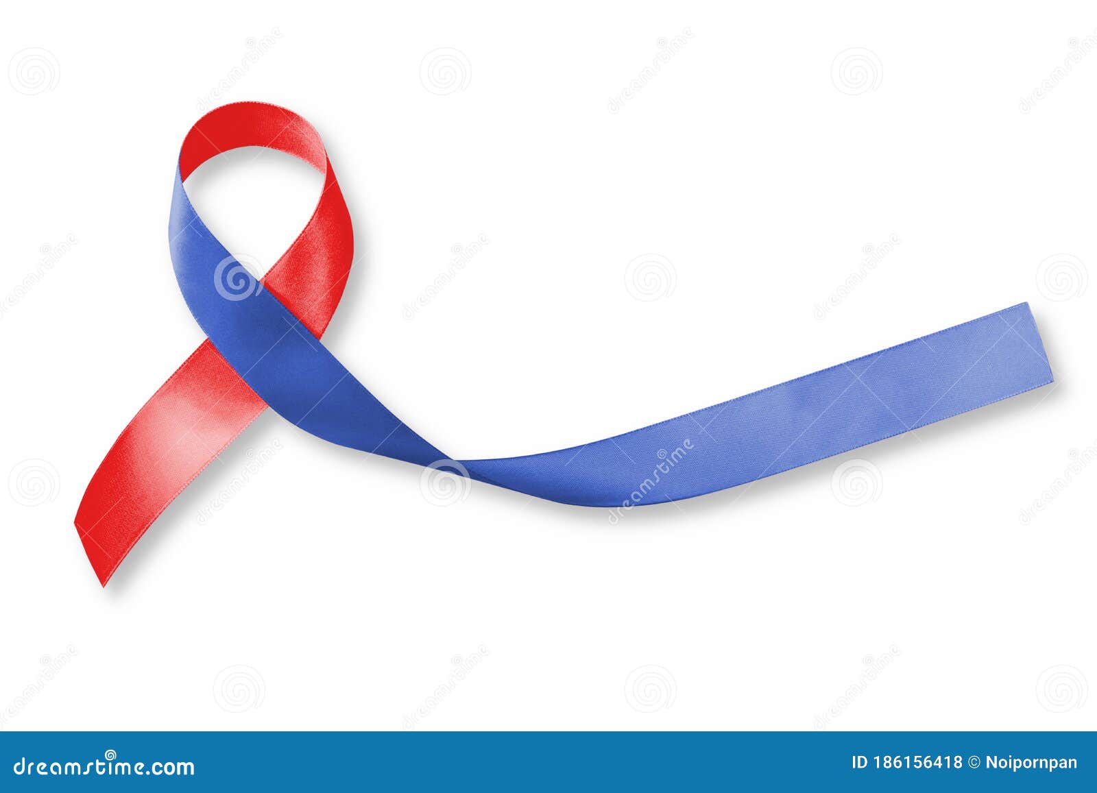 red and blue ribbon awareness on woman human hand aged wood for congenital heart defects disease
