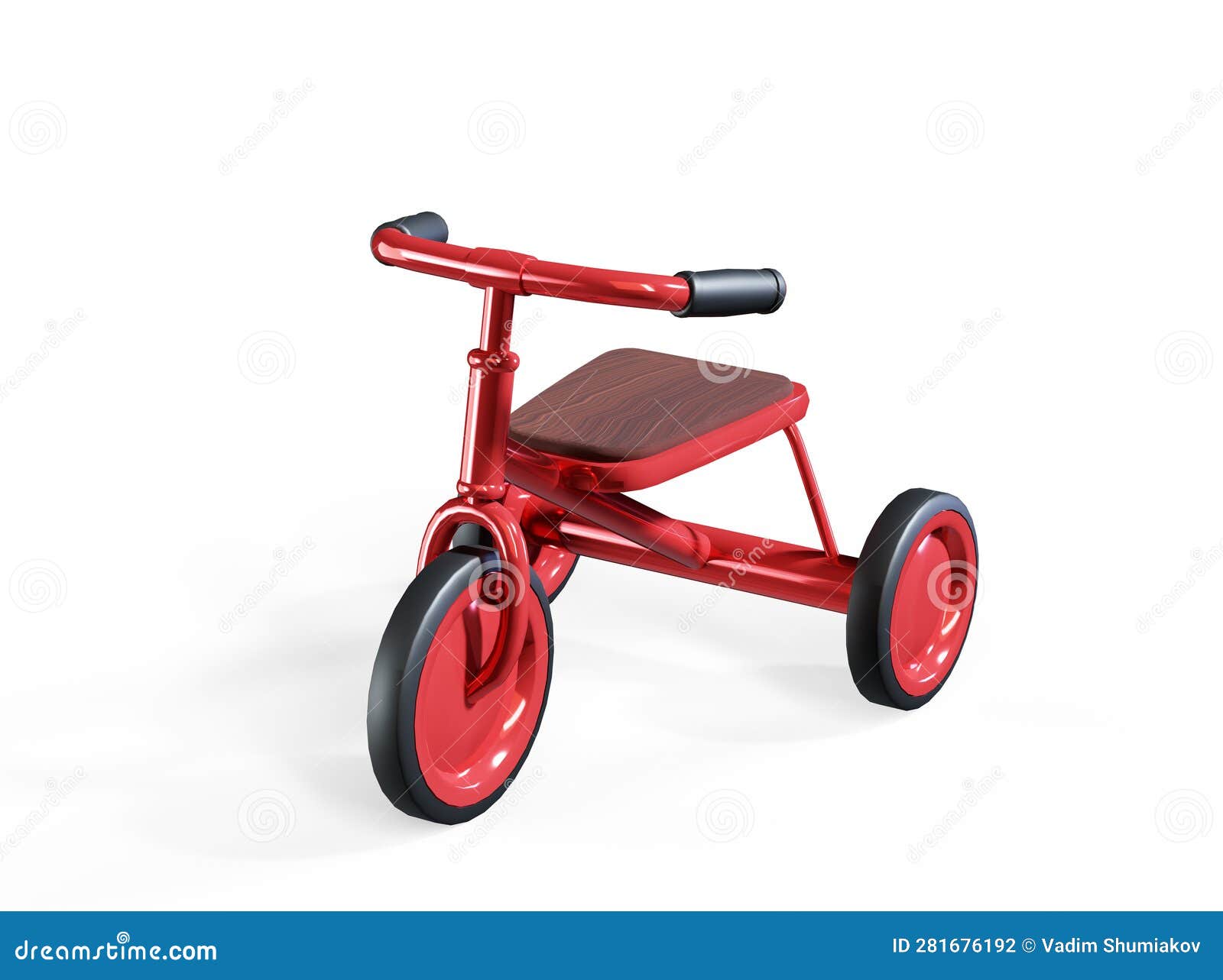 Red and Blue Tricycles Studio Shot 3d Render Stock Illustration