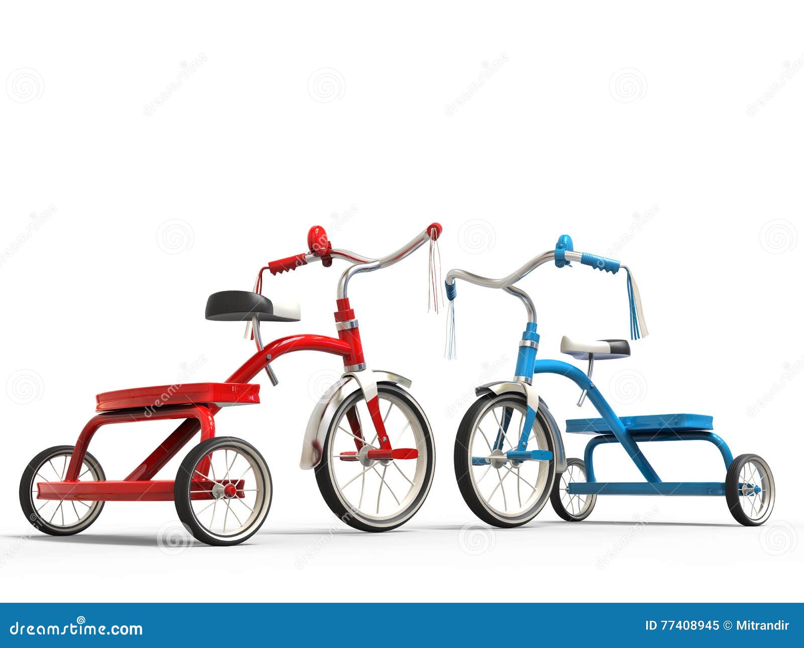 Red and Blue Tricycles Studio Shot Stock Illustration Illustration