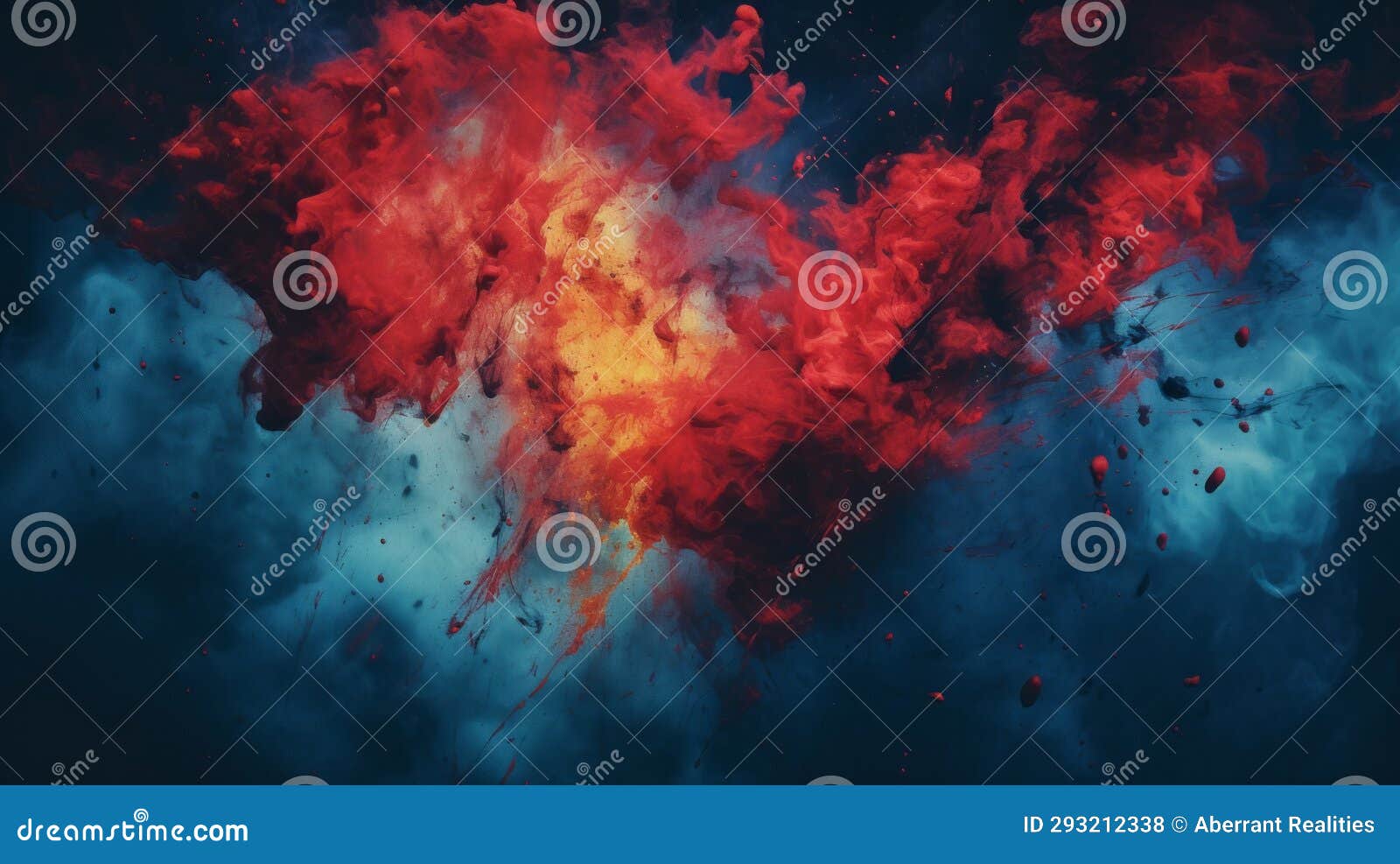 Red Blue and Yellow Paint Splashes on a Dark Background Stock