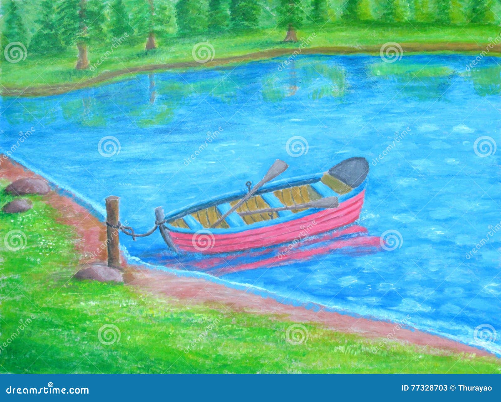 Boat on The Lake, Acrylic Painting