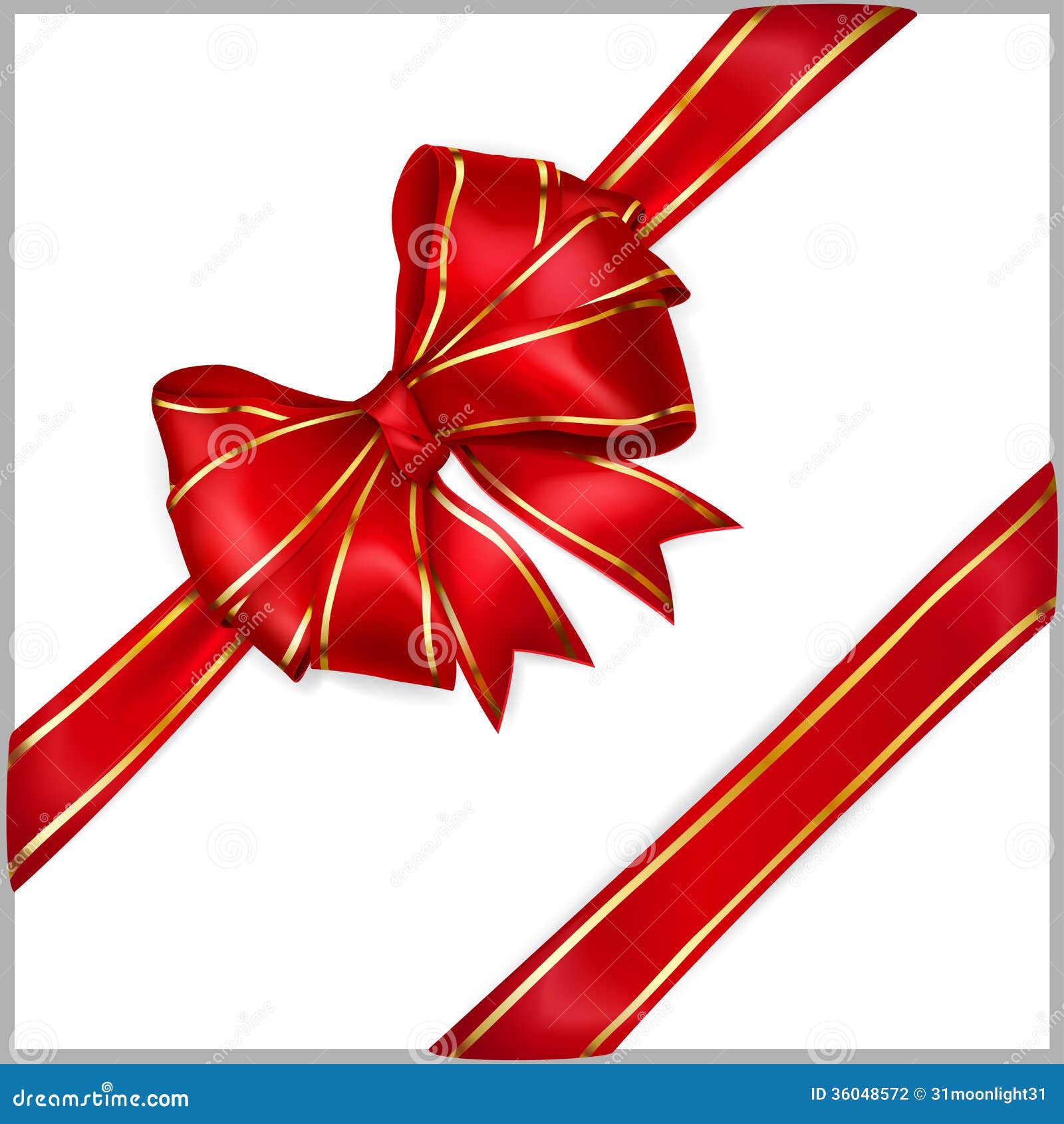 Decorative Red Ribbons With Bow Banner In The Corner Diagonally