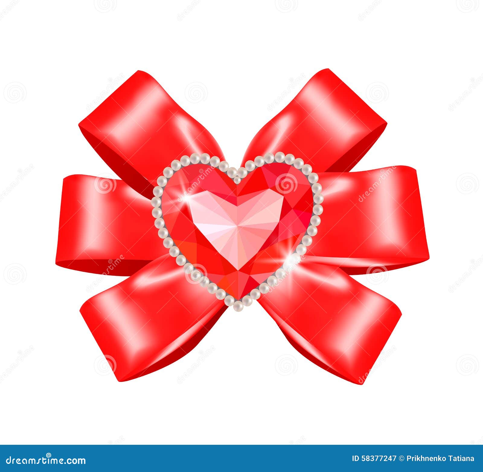 Red bow with heart ruby stock vector. Illustration of beads - 58377247