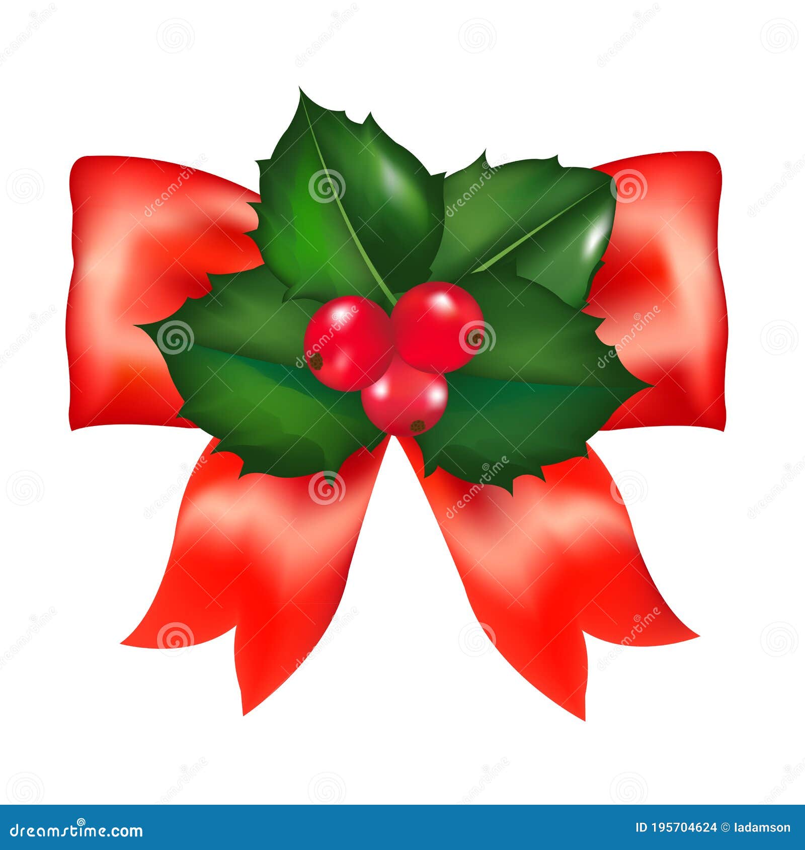 Red Bow with Holly Berry stock vector. Illustration of card - 195704624