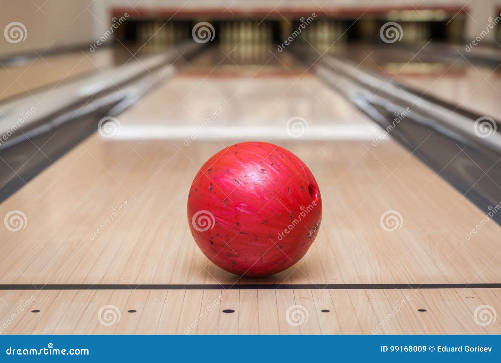 Red Bowling Ball on the Track in the Bowling Center Stock Image Image of floor, competitive