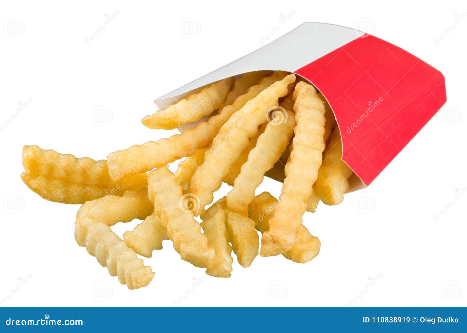 French fries in a white paper box isolated on white. 3d rendering. Stock  Photo by Ha4ipuri