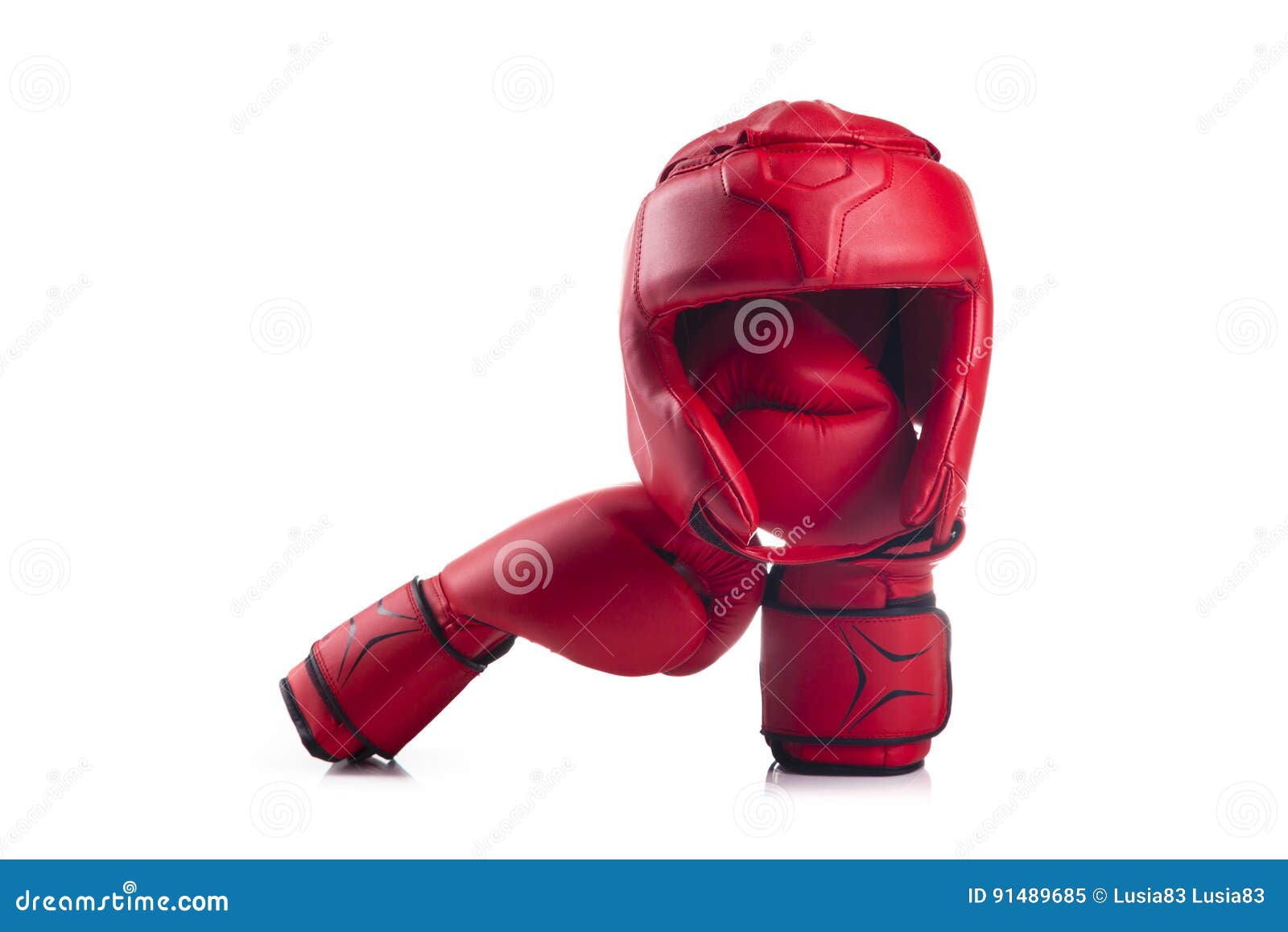 Red Boxing Head Guard and a Pair of Red Boxing Gloves Stock Image